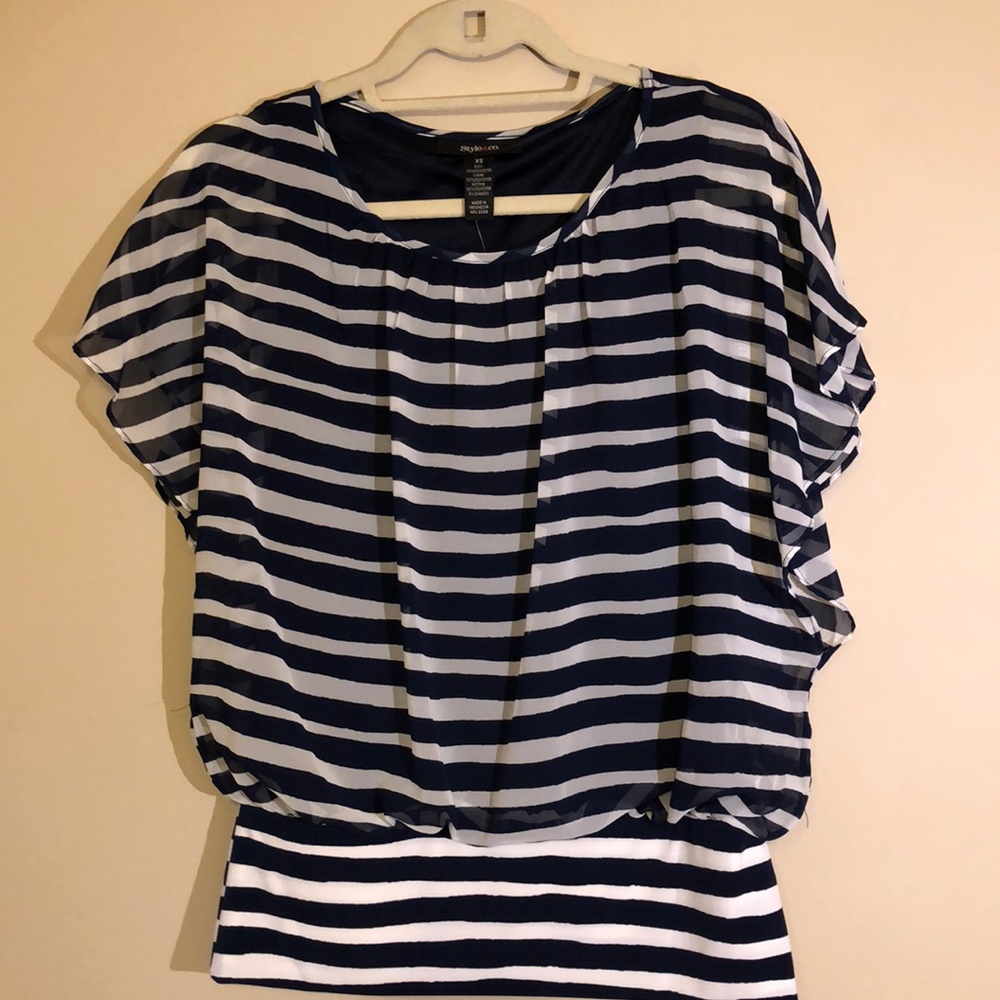 Navy and white blouse